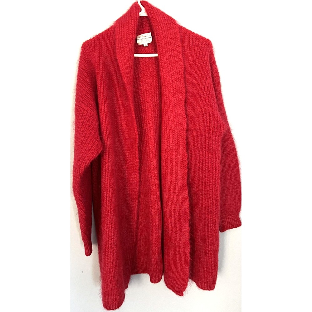 Vintage Susan Bristol Open Cardigan Sweater Women M Red Mohair 90s Hong Kong